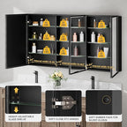60x30 Pre-Assembled Black Medicine Cabinet with Mirror, Surface or Recessed Medicine Cabinet Mirror for Bathroom, Aluminum Beveled Frame Bathroom Vanity Mirror with Adjustable Shelves Storage