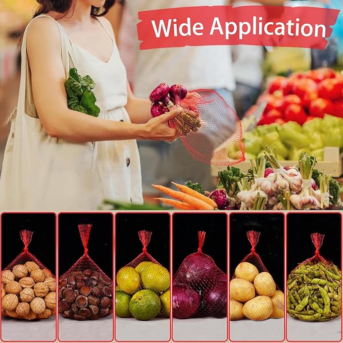 100PCS Reusable Mesh Nylon Netting, 20Inch Stretchable Mesh for Vegetables Onion Storage Fruits Seafood and Other Agricultural Products Red (100Pcs-red-20inch)