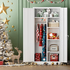 INTERGREAT Metal Wardrobe Closet, 72" Locking Storage Wardrobe Cabinet with Doors and Shelves, 18" D x 36" W Steel Clothes Storage Cabinets for Office, Home, School, Gym（White）