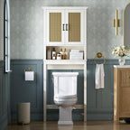 Over The Toilet Storage Cabinet, Over Toilet Storage Cabinet with Rattan Door and Anti-Tip, Above The Toilet Storage for Bathroom Behind The Toilet Bathroom Organizer, Rattan