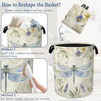 Vintage Dragonfly Laundry Basket,Foldable Waterproof Oxford Cloth Tote Bag Flower Plant Vintage Laundry Hamper with Handles,20.8"x16" Clothes Storage Bucket Organizer for Laundry Room Bathroom Bedroom