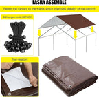 10 x 20 Ft Carport Replacement Canopy Cover Garage Top Tent Shelter Tarp with Free 48 Ball Bungee Cords,Brown (Only Cover, Frame Not Include)