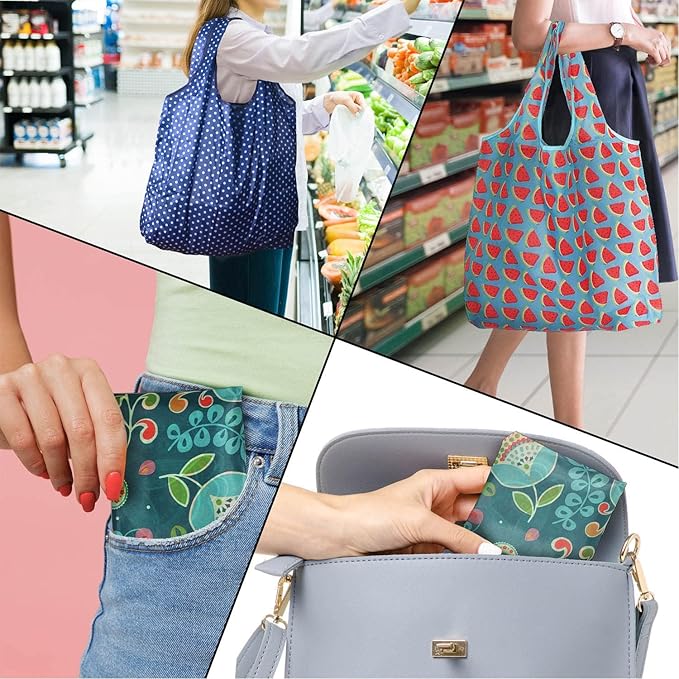 Reusable Grocery Bags, 12 Pack 50Lbs Foldable Fashion Washable Shopping Bags, Large Boho Tote Bags For Groceries, Bulk Market Cloth Storage Bags, Utility Aesthetic Personalized Gifts For Women