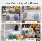 Handy Laundry Collapsible Laundry Basket, 3-Compartment Mesh Laundry Sorter, Foldable Pop Up Hamper with Handles, Space-Saving Durable Organizer for Dorm, Bedroom, Travel, White
