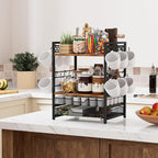 Coffee Bar Station Organizer, 4 Tier K Cup Organizer Mug Holder with 12 Hooks, Coffee Pod Holder, Multifunctional Countertop Organizer for Kitchen