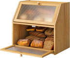 Bread Box for Kitchen Countertop Bin Double Layer Bread Box Storage Container Extra Large Capacity with Diamond Pattern Windows (Natural, Extra Large)