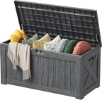 Devoko 125 Gallon Outdoor Storage Box, Waterproof Resin Deck Box for Patio Furniture, Lockable Container for Garden Cushions & Pool Supplies (Gray, 125 Gallon)