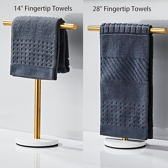 Hand Towel Holder, 15 Inch T-Shape Freestanding Towel Rack Stand for Bathroom & Kitchen Countertop with Brushed Gold Finish and Marble Base