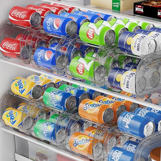 2 Pack Auto-Rolling Soda Can Organizer for Refrigerator/Fridge, Upgraded Soda Can Dispenser & Holder for Pantry Storage 10 Standard Size 12oz/ 11.2oz/ 355ml/ 330ml Drink Short Cans (Gray)