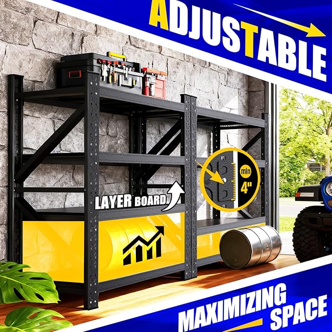 8000LBS Garage Shelving Heavy Duty, 4-Tier Metal Shelving Unit, Large Adjustable Garage Shelves, Easy Assembly Utility Storage Rack Shelf for Warehouse, Basement, Pantry, 71” H×70” W×24” D