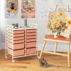 Giantex 12 Drawers Rolling Storage Cart, Classroom Organizers with Wheels for Tools Scrapbook Craft Paper Teacher Office School Supplies (Peach Fuzz)