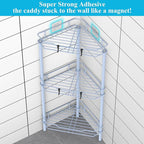 3 Tier Floor Standing Corner Shower Caddy Organizer Shelf with Hooks, Bathroom Shelves Stand Rack, Blue
