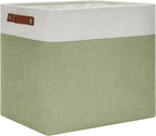 DULLEMELO Large Storage Basket 17"x12"x15", Fabric Storage Organizer Basket for Storage Clothes, Large Fabric Bin for Organizing Book, Storage Bin with Handles for Storage Toy (White&Green)