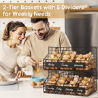 keomaisyto Egg Holder Countertop with 5 Dividers & DIY Labels to Separate Eggs, 2-Tier Stackable Wire Baskets, XXL Egg Basket for Gathering Fresh Eggs - Egg Organizer for Wall-Mounted(Patent Pending)
