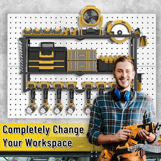Power Tool Organizer Wall Mount, Heavy Duty 8 Drill Holder Wall Mount, Metal Cordless Tool Shelf, Tool Holder and Storage Rack for Garage Organization Workshop