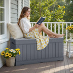 JUMMICO 78 Gallon Outdoor Deck Box Large Resin Storage Box for Patio Furniture Cushions, and Garden Tools (Gray)