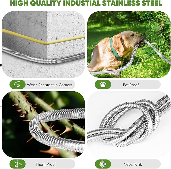Garden Hose 75ft, Stainless Steel Heavy Duty Water Hose with 10 Function Nozzle Flexible, Lightweight, No-Kink, Pet Proof, Puncture Proof Metal Hose for Yard, Outdoor