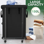 40 Gal(150L) High Grade Large Laundry Basket with Wheels, Rolling Laundry Hamper, Laundry Cart with Metal Frame and Removable Bag Design, Suitable for Laundry Room (Black, 150L)