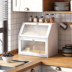 Bread Box for Kitchen Countertop Bin Double Layer Bread Box Storage Container Extra Large Capacity with Diamond Pattern Windows (White, Extra Large)