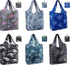 BeeGreen Animal Reusable Shopping Bags Cute Grocery Bag 6 Pack, Christmas Gift Bags Heavy-Duty Foldable Shopping Totes for Supermarket, Work & Travel, Large Washable Polyester Tote Bag with Handles