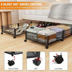 Under Bed Storage With Wheels, 47.2''/90lbs/57.6L, Metal Frame Under Bed Rolling Storage, Tool-Free Assembly Underbed Drawers, Underbed Organizer Containers for Shoes, Clothes and Toys (2 Pack)