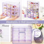 Desk Storage Organizer with 12 Mini Drawers, Clear Desktop Craft Drawer Cabinet, Stackable Storage Box Caddy for Makeup Jewelry Office Craft Supplies (Purple)