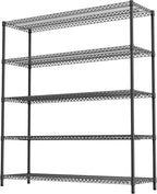 3500LBS 59" W 5 Tiers Storage Shelves, Metal Shelving Wire Metal Shelving Unit Shelves for Storage Adjustable Garage Shelving for Pantry Kitchen Garage Black 17.7" D x 59.1" W x 70.4" H