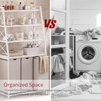 Laundry Basket, 3 Section Laundry Hamper with 4 Tiers Shelf, Pull-Out and Removable Laundry Bags, Large 3 x 15.87 Gallons, for Laundry Room Bathroom White PF05XLW