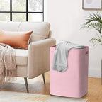 Large Laundry Hamper 16"x13"x22" - Tall Woven Laundry Basket, Cotton Rope Dirty Clothes Hamper, Baby Kids Nursery Wicker Laundry Basket, Bedroom Aesthetic, Soft Laundry Bin, Pink Hamper, 75L