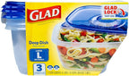 Glad GladWare Deep Dish Food Storage Containers with Lids, Large Rectangle BPA Free Plastic for Soups Salads and Meal Prep, Lock Tight Seal, Microwave Dishwasher Safe, 64 Oz, 3 Count - 6 Pack