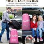 2 Pack XL Travel Laundry Bags for Dirty Clothes - Extra Large Heavy Duty Drawstring Laundry Bag Holds 4 Loads - Cruise Ship, Camping, Road Trip, Vacation Essentials Must Haves 2025(Pink + Pink)