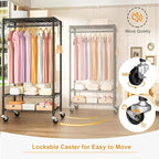 FUTASSI P6 Rolling Clothes Rack Heavy Duty, Clothing Racks for Hanging Clothes, Freestanding Garment Rack with Wheels, Portable Closet Rack Max Load 380 LBS, 35.5'' W x 14'' D x 74.6'' H, Black