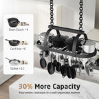 KES 48 Inch Large Hanging Pot Rack, Heavy Duty Oval Pot and Pan Hanging Rack Ceiling Mount, Pot Pan Hangers for Kitchen with 20 Hooks, Matte Black, (For 16" and 24" Joist Mount), KUR225S122-BK