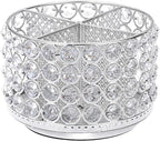 BTSKY Crystal 360 Degree Rotating Desk Organizer Decorative Storage Box with 4 Compartments, Glitter Metal Makeup Brush Holder Elegant Storage Caddy Home Decor Gift for Women, Round-4 Slots Silver