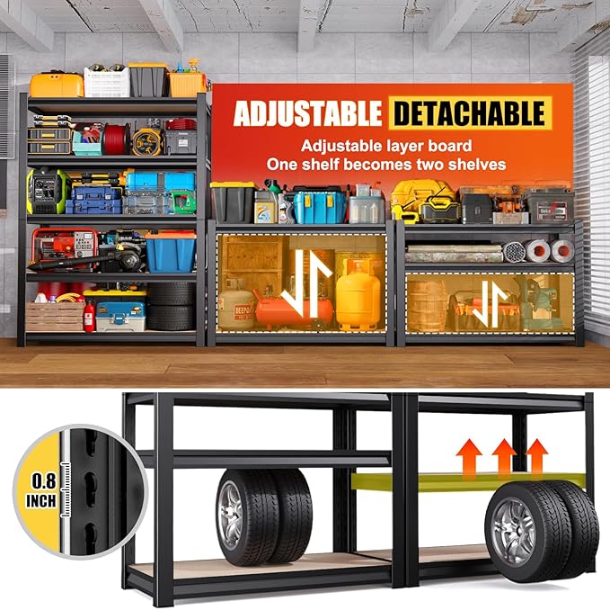 Set of 4 46" W Garage Shelving-2050 lbs 5 Tier Storage Shelves,Adjustable Heavy Duty Metal Shelving Unit and Storage Large Rack,Utility Steel Shelf for Warehouse Industrial Pantry 71"x46"x18"
