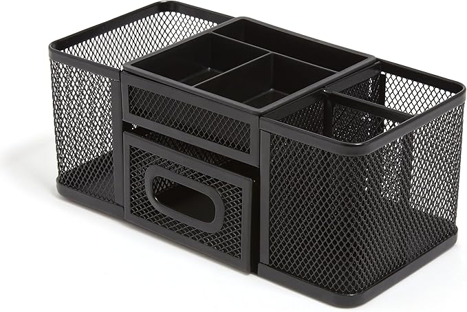 TRU RED Wire Mesh Desk Organizer, 7‑Compartment Accessory Holder – Desktop Storage for Office & Home Use