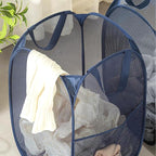 2 Pack Pop Up Laundry Hampers, Collapsible Mesh Laundry Basket, Foldable Clothes Hampers for Bathroom, College Dorm, Travel (Navy Blue)