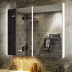 40x30 Lighted Medicine Cabinet Mirror with Lights & Smart Night Lamp -Surface or Recessed Medicine Cabinet Mirror with Outlet & Clock,Fogless Dimmable LED Storage Mirror,Built-in Sensor Light