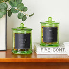 Qtip Holder & Cotton Pad Dispenser, Bathroom Organizer and Storage Canisters, 16oz Glass Apothecary Jars for Kitchen, Restroom - Home Decor Accessories, Room Decor Aesthetic (2 Pack, Green)