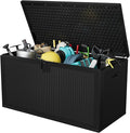 Garvee 150 gal Large Resin Deck Box, Waterproof & Weatherproof Outdoor Storage Box, Lockable Pool Storage Bin with Lid for Porch Patio Garden Backyard, Black