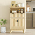 FLOWBACK Fluted Cabinet, 40'' High Coffee Bar Cabinet with Drawer & Door, Bathroom Storage with Open Shelf, Wood Kitchen Pantry Sideboard Buffet Table with Shelves for Kitchen, Dining Room, Entryway