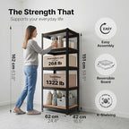 HOMEDANT House 5 Tier Heavy Duty Garage Shelving Adjustable Metal Rack Storage Shelves Standing Shelf Unit Organizers Pantry Closet Office (1, Black, 24.4" W x 16.2" D)