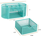 BLU MONACO Aqua Desk Organizer | Metal Stationery Holder With Drawer and Eight Compartments | Desktop Storage for Home Office or Study Space | 4.3”D x 9.3”W x 4”H Workspace Organizer