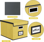 Huolewa File Organizer Box with Lid, Collapsible File Folder Organizer for Office Document Storage, Filing Box with Plastic Slide for Letter Size Hanging Files(1 Pack, Yellow)