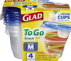 Glad GladWare To Go Snack Food Storage Containers with Lids, Medium Rectangle BPA Free Plastic with Built-In Dressing Cup for Salads and Snacks, Microwave Dishwasher Safe, 24 Oz, 4 Count - 6 Pack
