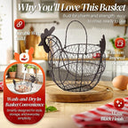 Flexzion Chicken Egg Basket for Collecting Eggs, Small Wire Egg Collecting Basket with Handle for Eggs, Fruits, Vegetables, Farmhouse Rustic Style Chicken Basket Decor for Kitchen Countertop, Black