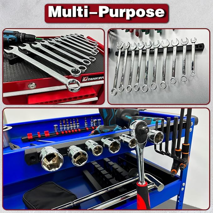 Double Sided Magnetic Tool Holder, 17 Inch Magnetic Screwdriver Holder Rack, Easy to Install Magnet Tool Organizer for Garage Storage, Workshop, Jobsite, Shed and Kitchen (2 Pack)