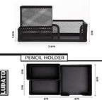 Ludato 2 Pieces Mesh Pen Holder Desk Organizers and Accessories for Desk，3 Compartments Black Pencil Holder for Office Supplies， Gifts for Colleague