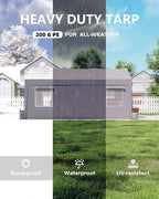 GarveeLife 12x20 ft Carport, Heavy-Duty Portable Garage with 200G Canopy Top and 200G Sidewalls, with Sandbags and Ground Stakes for Outdoor Shelter, for for All Kinds of Vehicles, Grey