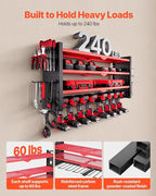 VEVOR Power Tool Organizer Wall Mount, 4-Layer Storage Rack with 8 Drill Holders, Tools Holder and Storage Rack with Side Pegboards, Garage Tool Organizer for Garage, Workbench, and Workshop